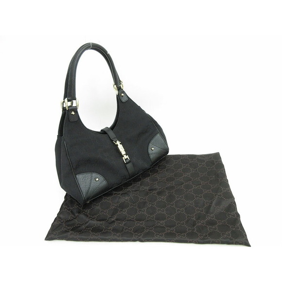 GUCCI Jackie Handbag Black GG Canvas Leather Bag - Picture 9 of 9